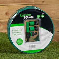 30m Reinforced Garden Hose Pipe / Hosepipe in Green with Fittings | Green | Green