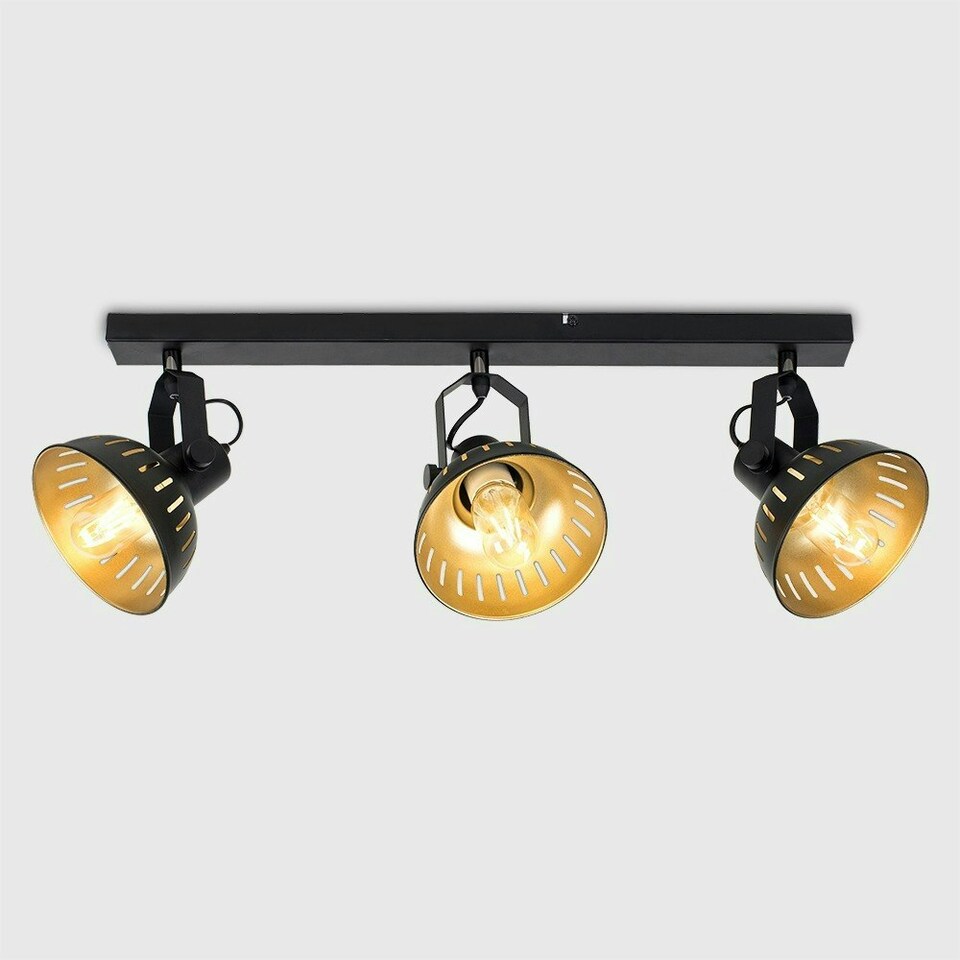 image 1 of ValueLights Industrial Steampunk Style Black And Gold 3 Way Adjustable Ceiling Spotlight