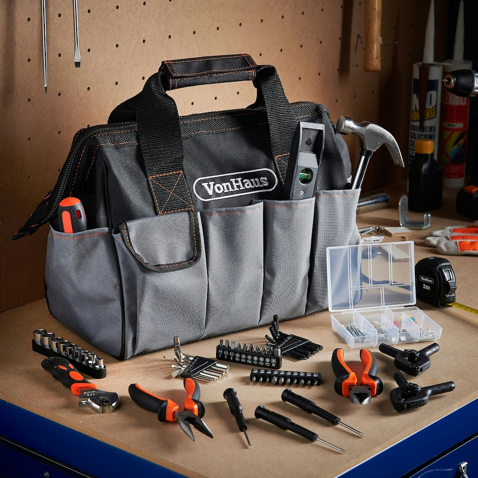 image 1 of VonHaus 92Pc Hand Tool Kit for Home DIY with Heavy Duty Bag
