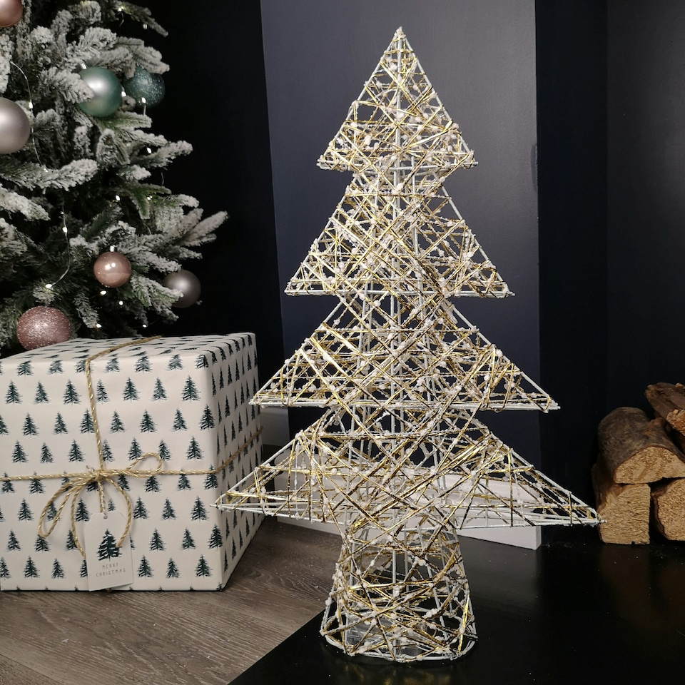 image 1 of 60cm Battery Operated Gold Woven Christmas Tree with White LEDs