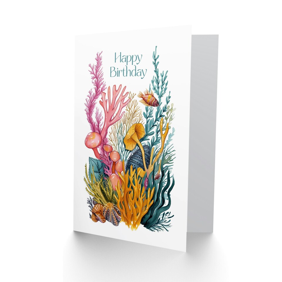 image 1 of Under Sea Coral Reef Fish Sealife Simple Man Birthday Card