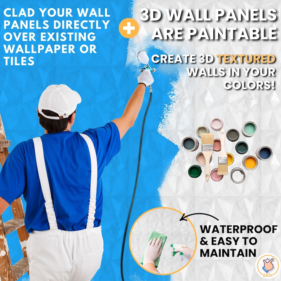 image 1 of NOVECRAFTO Decorative 3D Wall Panels (50cm x 50cm) Diamond Design PVC Cladding Panel