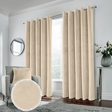 Hampton Cream Velvet Curtains 46 x 54 inch (117 x 137 cm) 100% Blackout Eyelet Thermal Noise Reducing Curtains for Bedroom and Living Room
