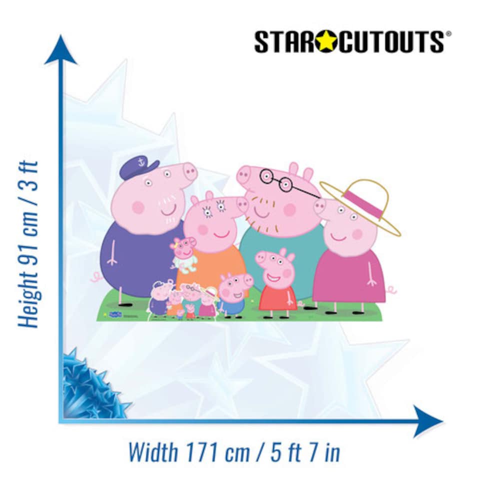 image 1 of Peppa| George| Mummy| Daddy| Grandpa| Granny and Baby Evie Pig Peppa Pig Family Group Lifesize Cardboard Cutout 91cm