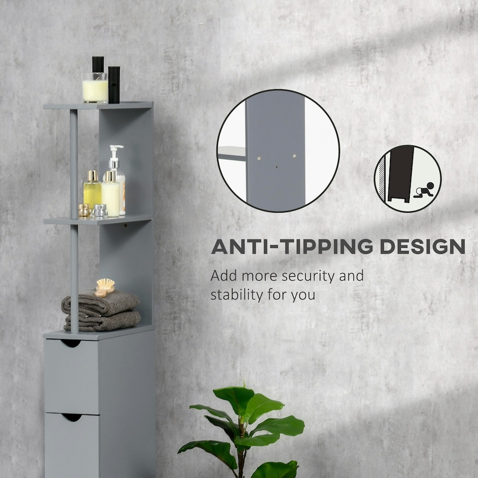 image 1 of HOMCOM Tall Bathroom Storage Cabinet with Shelf and Drawers, Grey