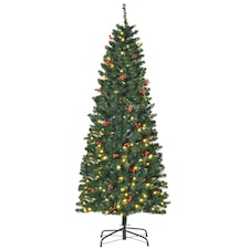 HOMCOM 6FT Prelit Pencil Christmas Tree w/ LED Light, Berry, Xmas Decoration