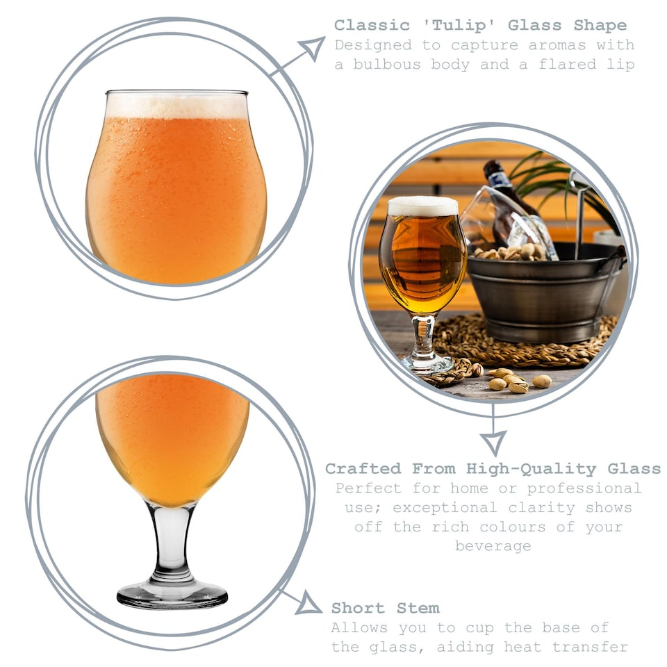 image 1 of LAV Angelina Tulip Beer Glasses - 570ml - Clear - Pack of 6 | Clear | Clear