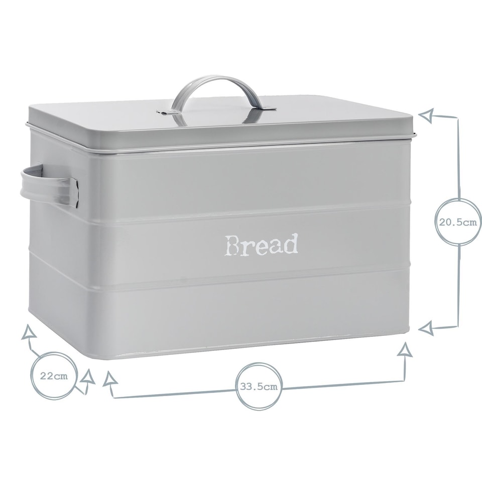 image 1 of Harbour Housewares Vintage Metal Kitchen Bread Bin - Grey