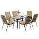 image 1 of Outsunny 7 PCs Garden Dining Set, Glass Table with Hole & Cushion