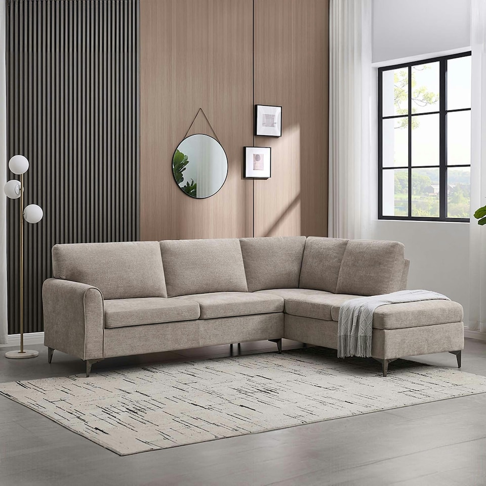 image 1 of Roma 4 Seater Fabric Corner Sofa | Brown | Sand