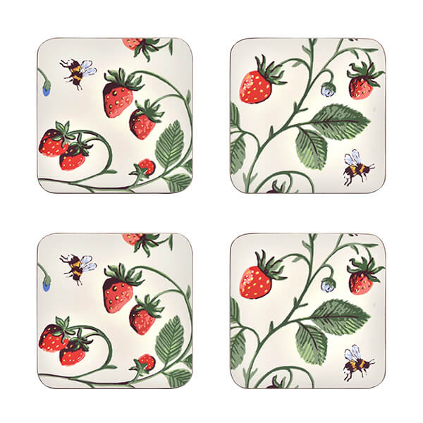 Ulster Weavers 'Strawberry Patch' Strawberry Print Printed MDF Coasters (4 Pack) in White