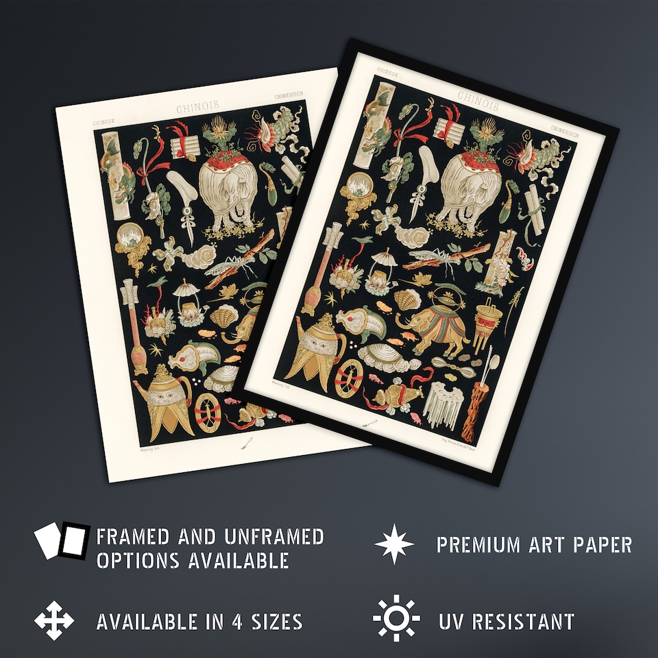 image 1 of Chinese Ornamental Objects Racinet Vintage Wall Art Poster Print 12X16"