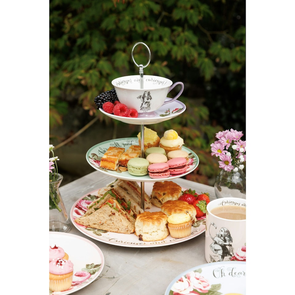 image 1 of Mikasa Cake Stand Alice in Wonderland Bone China 3 Tier | Multi