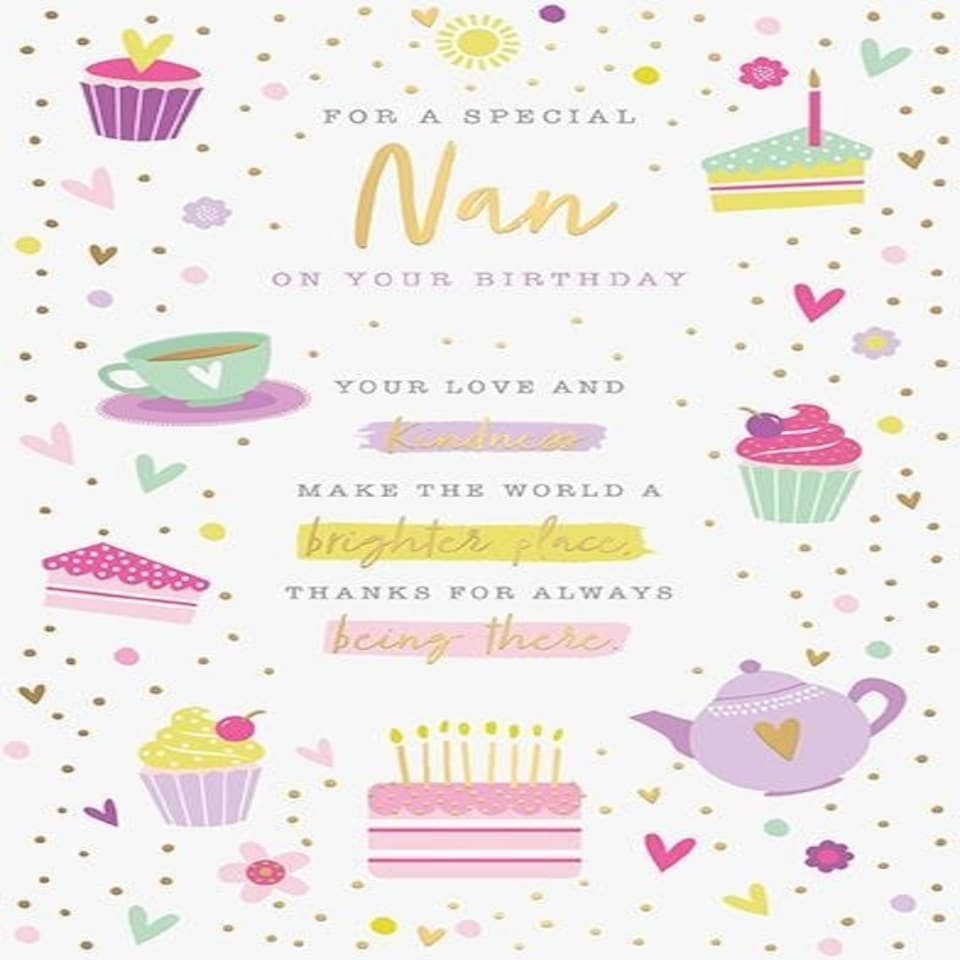 Words 'n' Wishes Traditional Nan Birthday Card, Birthday Card Nan, Multi-Coloured, 21.7 x 14.4 cms