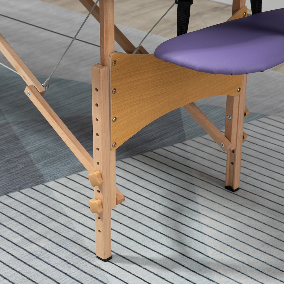image 1 of HOMCOM Portable Massage Bed, Folding Spa Beauty Massage Table with 2 Sections, Carry Bag and Wooden Frame, Purple