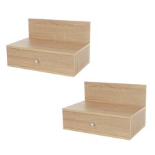 Pair of Kelly Wall-Mounted Bedside Cabinets with Drawer - Modern Floating Bedside Tables | Brown | Oak Effect | One Size | 2