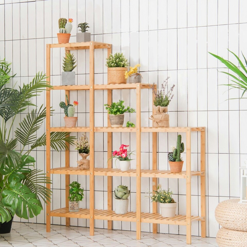 image 1 of COSTWAY 5-Tier Plant Holder Stand Shelf Storage Organizer Brown