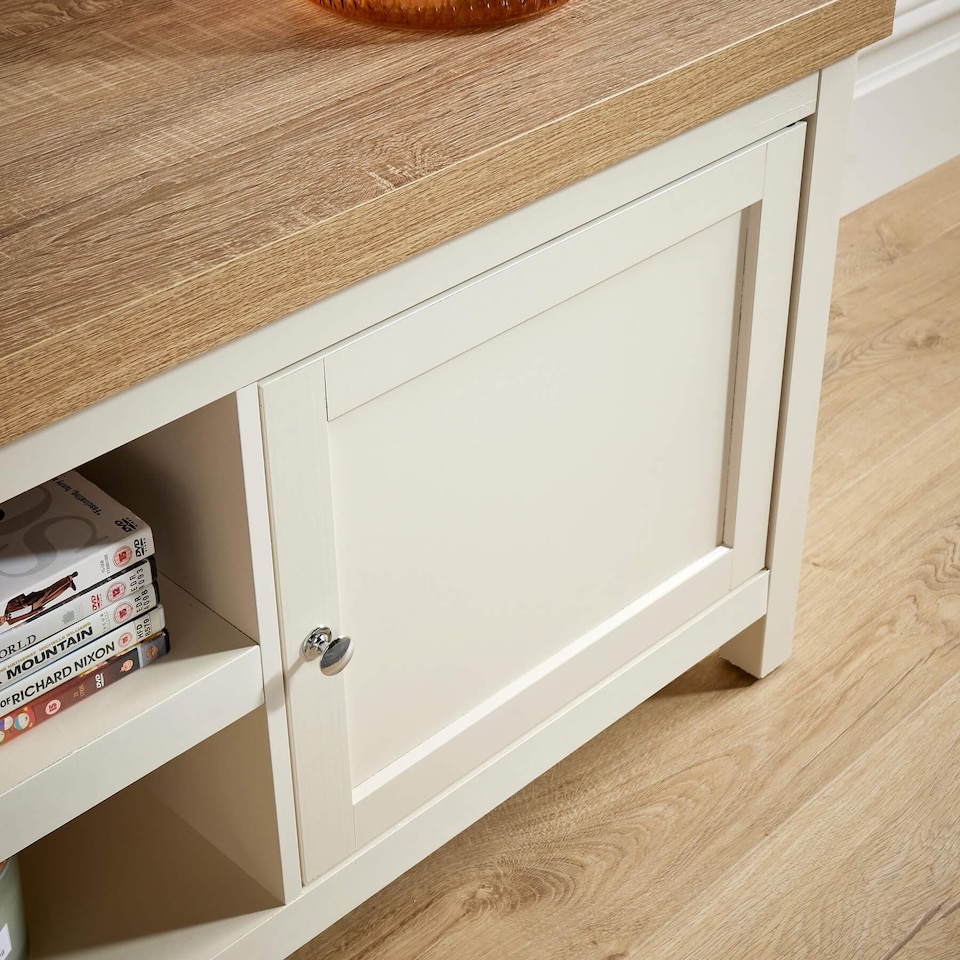 image 1 of Console TV Stand Television Unit Living Room Furniture Oak Solid | White