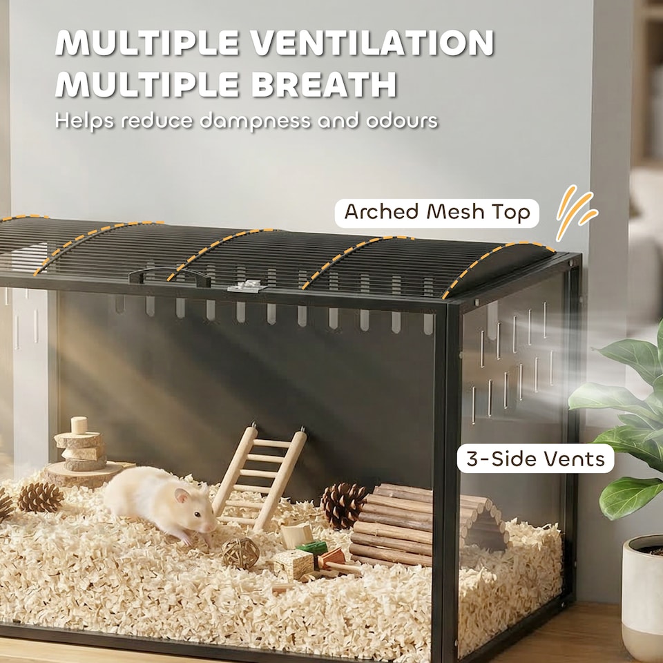image 1 of PawHut Hamster Cage Steel Acrylic Frame Large Rat Cage with Openable Top
