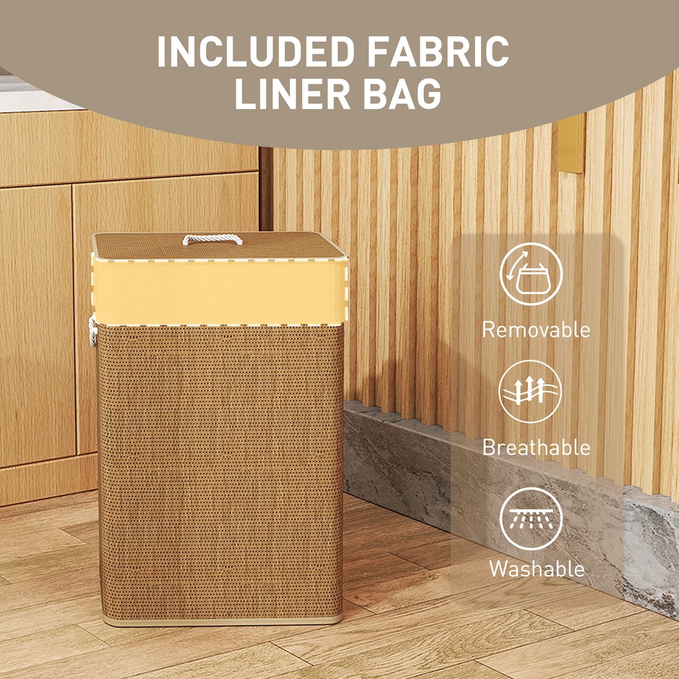 image 1 of HOMCOM Laundry Hamper with Removable Washable Liner Bag, Brown