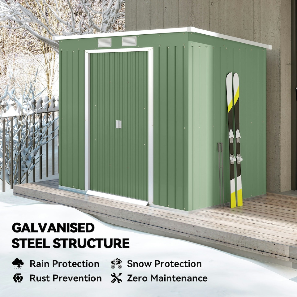 image 1 of Outsunny 7 x 4ft Metal Garden Storage Shed w/ Double Door Green