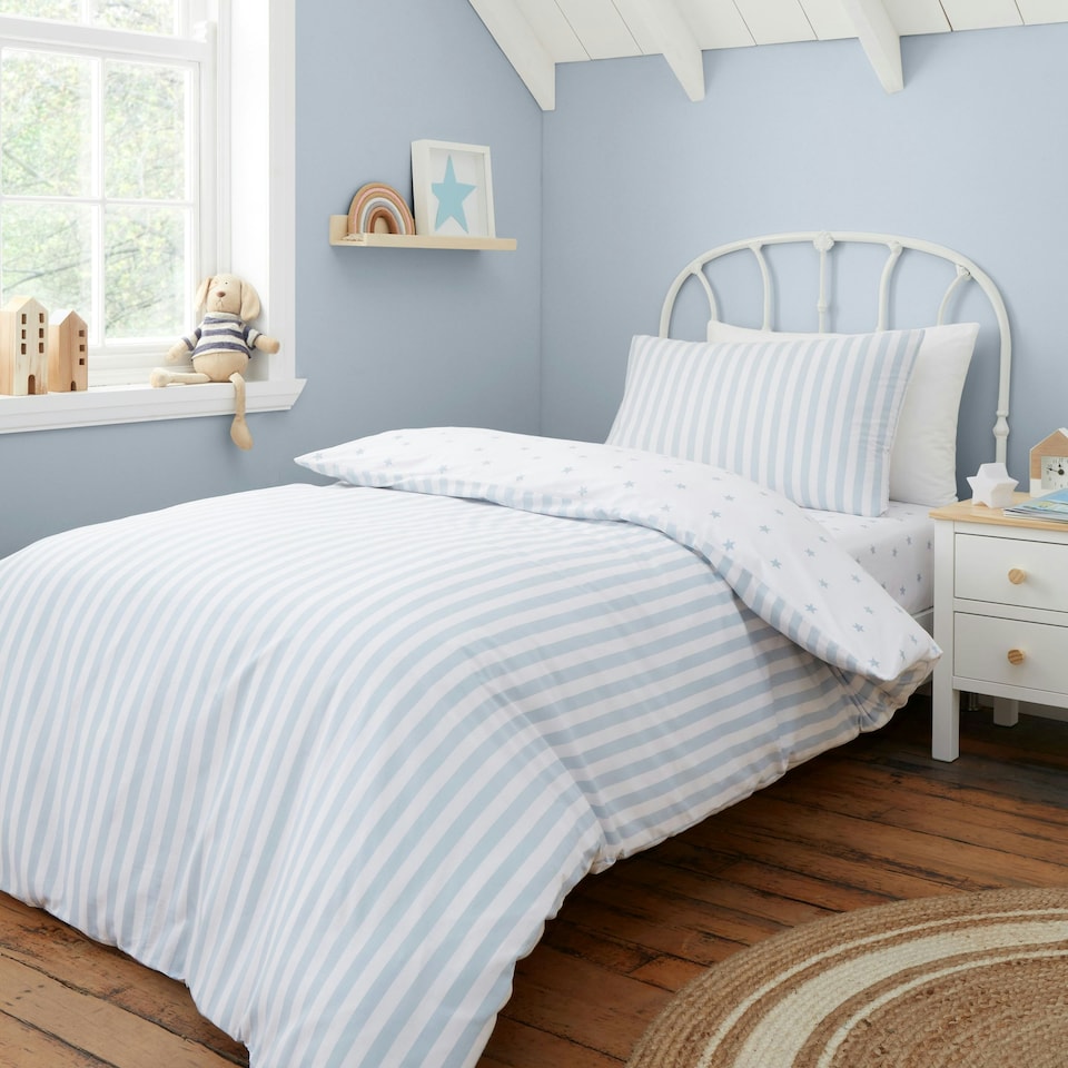 image 1 of Bianca Mini Star & Stripes Reversible Cotton Duvet Cover Set Blue | Blue | Double
