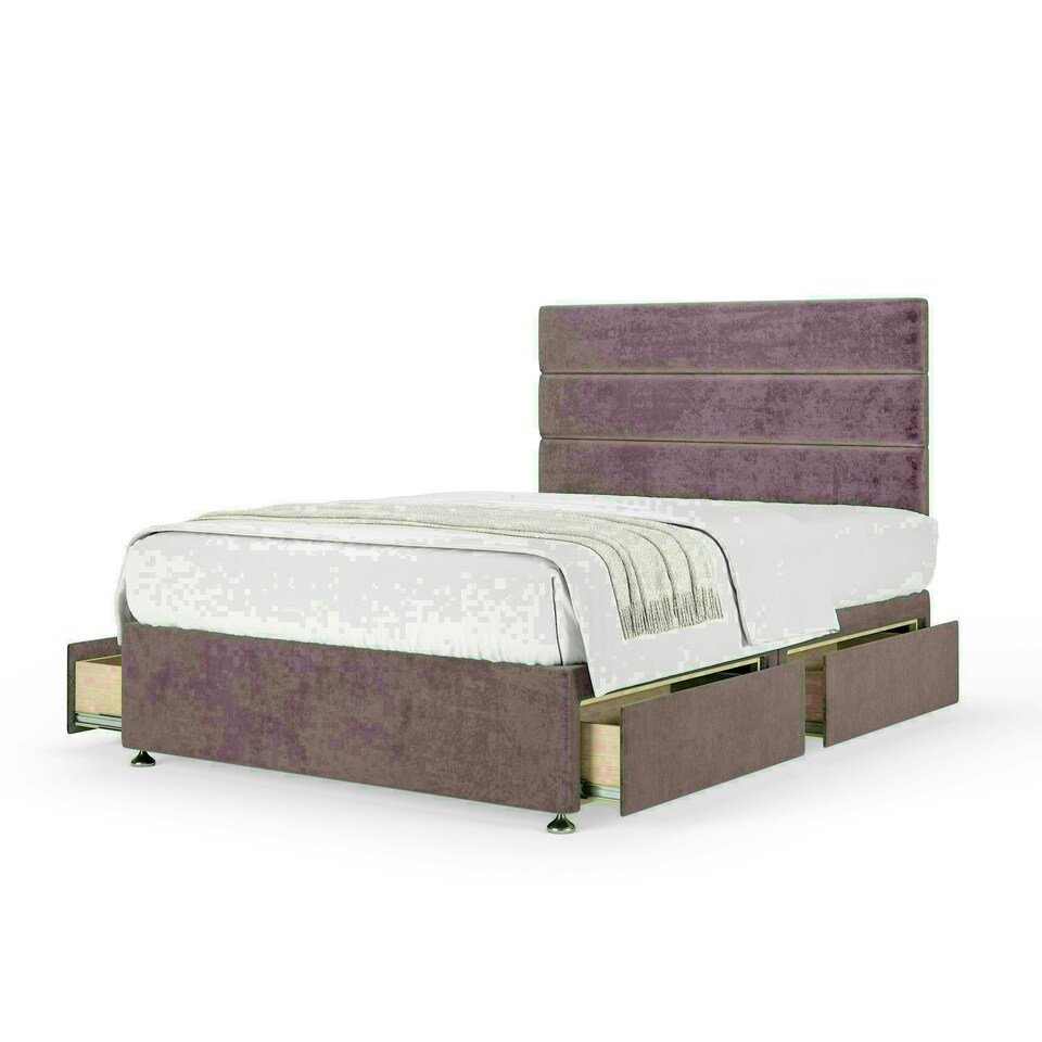 Mauve Naples Velvet 4 Drawer Divan Base and Milan Headboard King Size