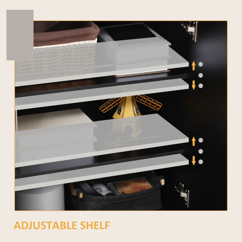 image 1 of HOMCOM High Gloss Storage Cabinet, Freestanding Storage Cupboard with Adjustable Shelves for Living Room, Bedroom, Hallway, Black