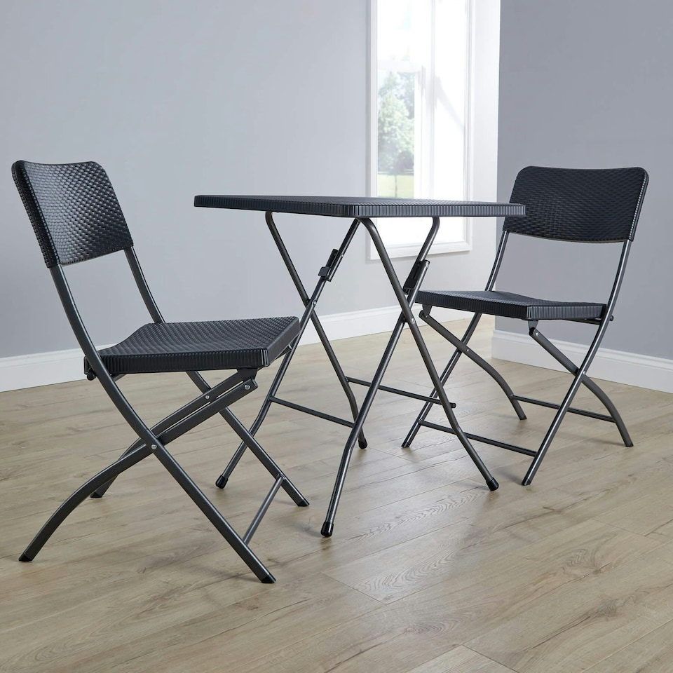 image 1 of Black Trestle Table and Chairs Set Folding Furniture for Indoor & Outdoor Events