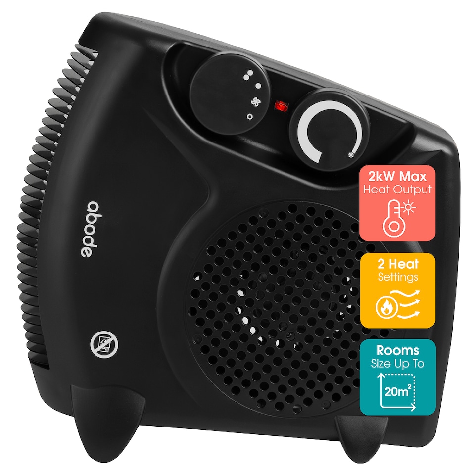 image 1 of Abode AFH1001B Electric Heater Black 2000W Cooling Fan Mode with 2 Heat Settings
