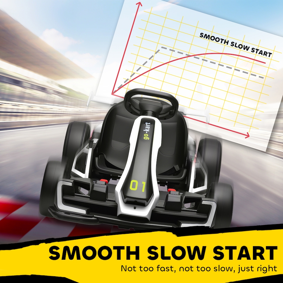 image 1 of HOMCOM 24V Electric Go Kart for Kids, Ride On Racing Kart with Adjustable Seat, Battery Powered Drifting Ride On Car with Music, Light, Slow Start, Button Start, Horn, for 6-12 Years, White