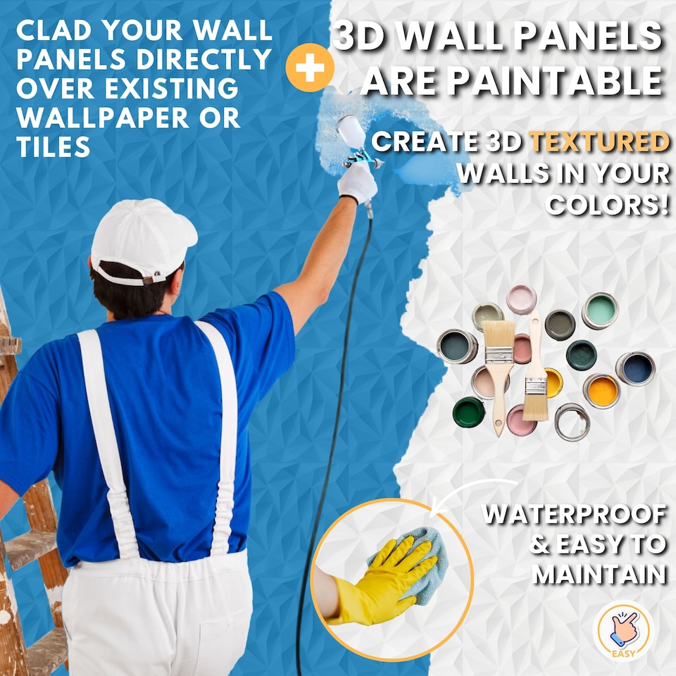 image 1 of NOVECRAFTO Decorative 3D Wall Panels (50cm x 50cm) 3D Diamond Design PVC Cladding Panel