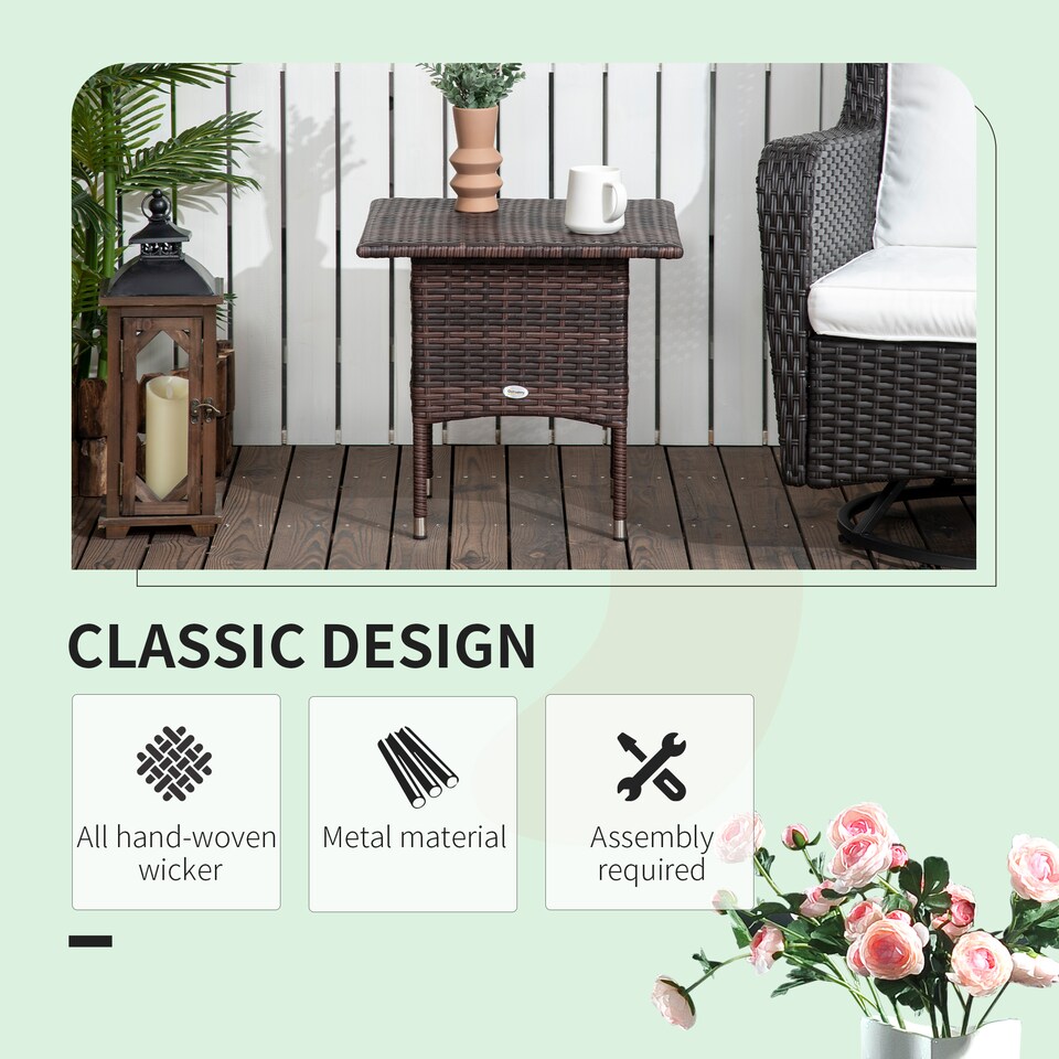 image 1 of Outsunny PE Rattan Outdoor Coffee Table, Easy Match Rattan Side Table, Brown