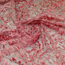 Pink Embroidered Lace Tulle Fabric for Bridal, Dressmaking, 142.5cm / 56" Wide - per metre