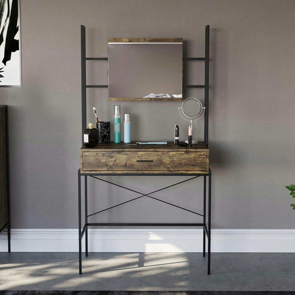 image 1 of Vida Designs Brooklyn 1 Drawer Dressing Table With Mirror - Dark Wood