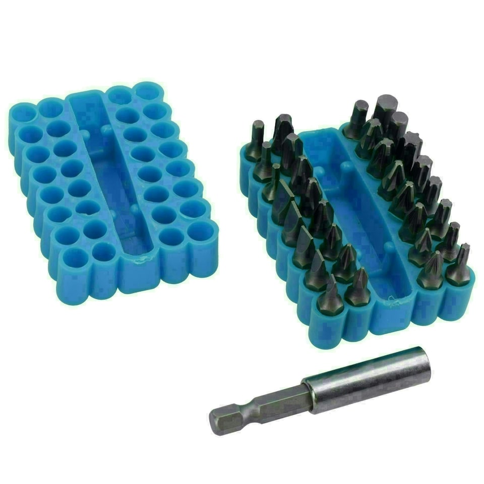 image 1 of 33pc Power Bit Screwdriver Holder Pozi Slotted Hex Torx Star Phillips Flathead