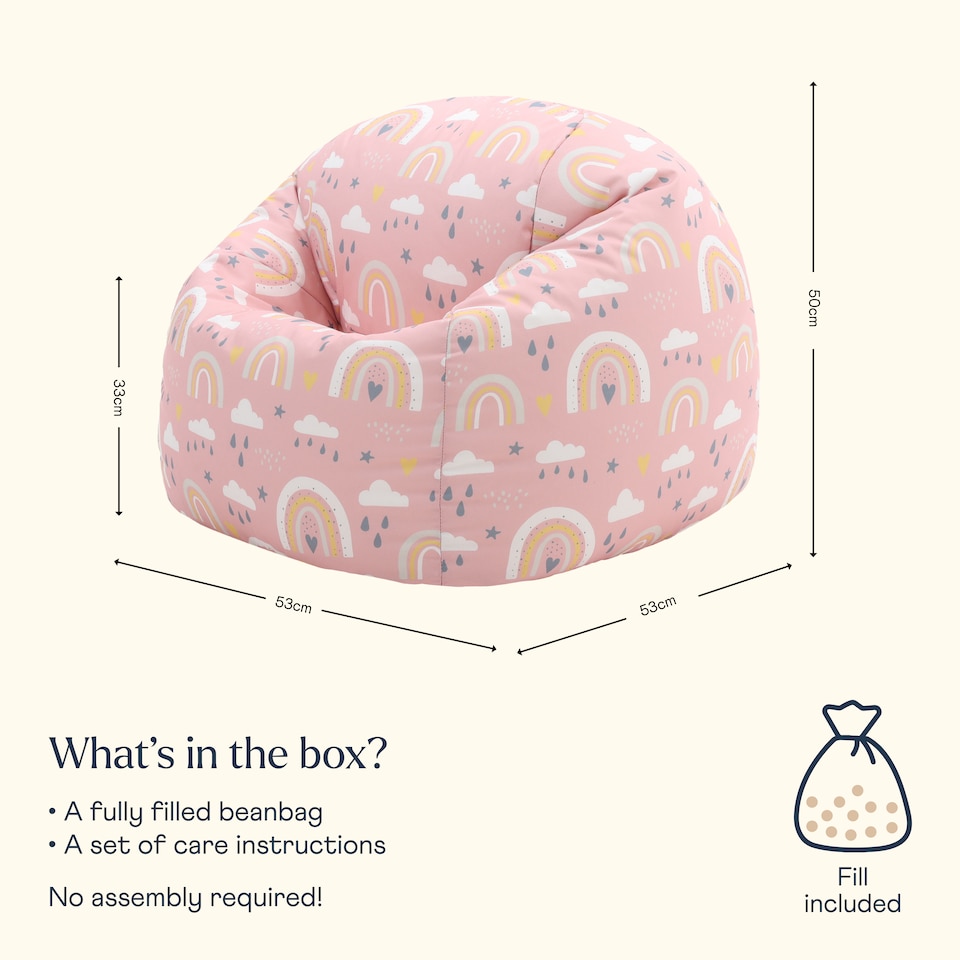 image 1 of Kids Rainbow Bean Bag Chair Pink Childrens Bean Bags | Pink | Pink | 1