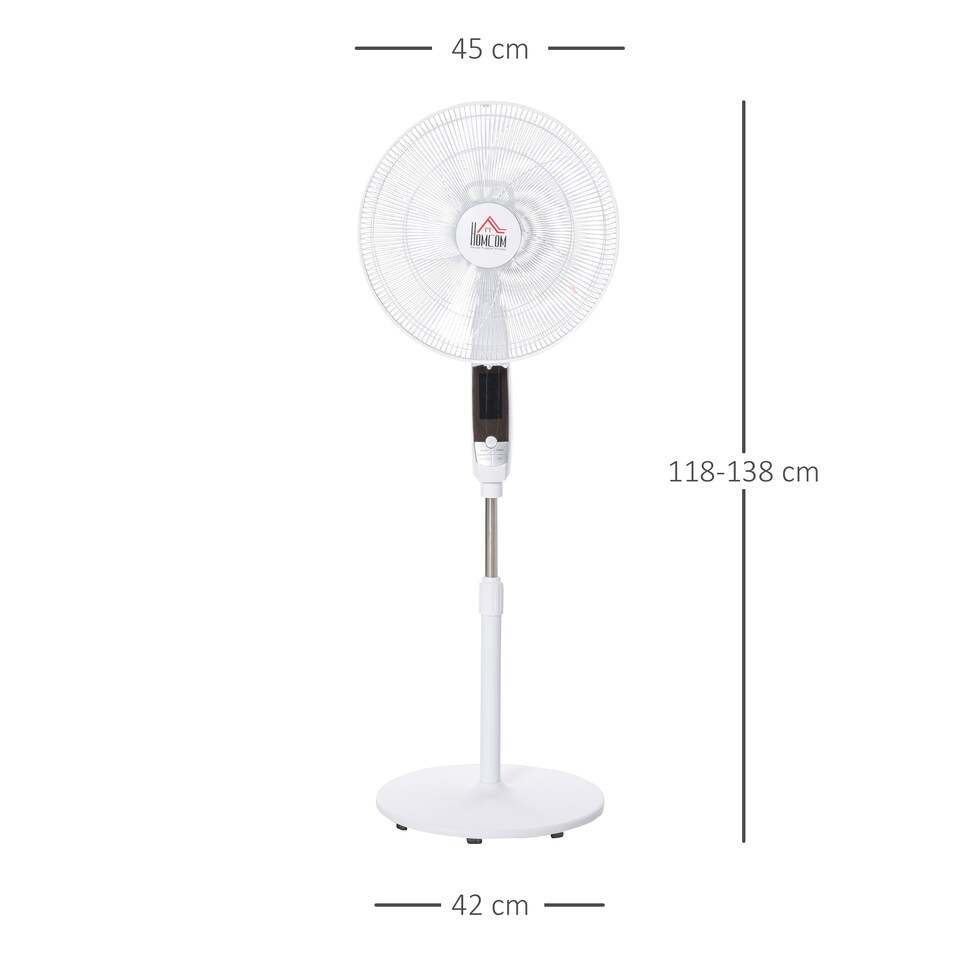 image 1 of HOMCOM 16 Pedestal Stand Fan, 3 Speed 3 Mode, 85 Degree Oscillation, LED Panel, 3M Remote Controller, Height Adjustable for Living Room, Bedroom, Garage, Office, Black and White