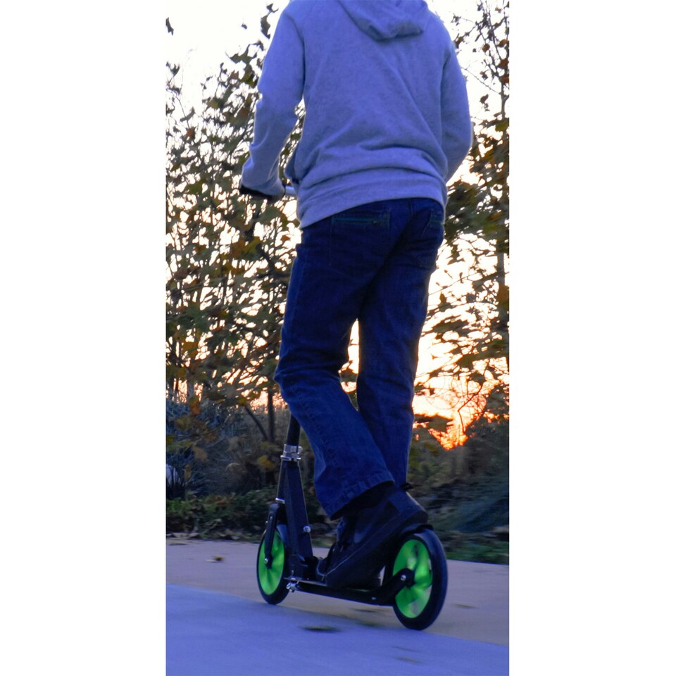 image 1 of Razor A5 Lux Kick Scooter - Large 8 Inch Wheels, Foldable, Adjustable Handlebars, Lightweight, for Riders up to 220 lbs, Light Up, Green