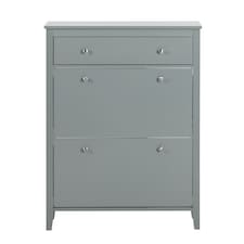 SoBuy Slim Shoe Cabinet with 3 Flip-Down Doors, Gray, 31.5x9.8x42.5 inches, 24.6 kg - FSR89-HG