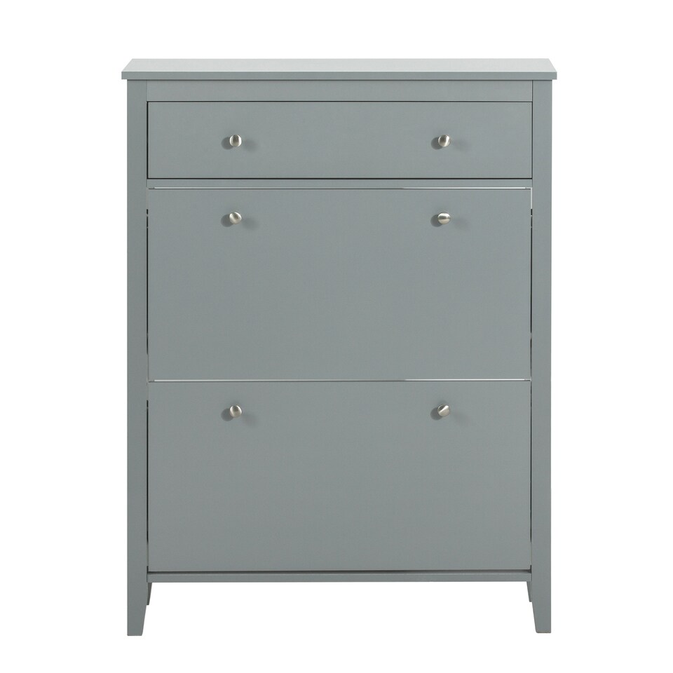 image 1 of SoBuy Slim Shoe Cabinet with 3 Flip-Down Doors, Gray, 31.5x9.8x42.5 inches, 24.6 kg - FSR89-HG