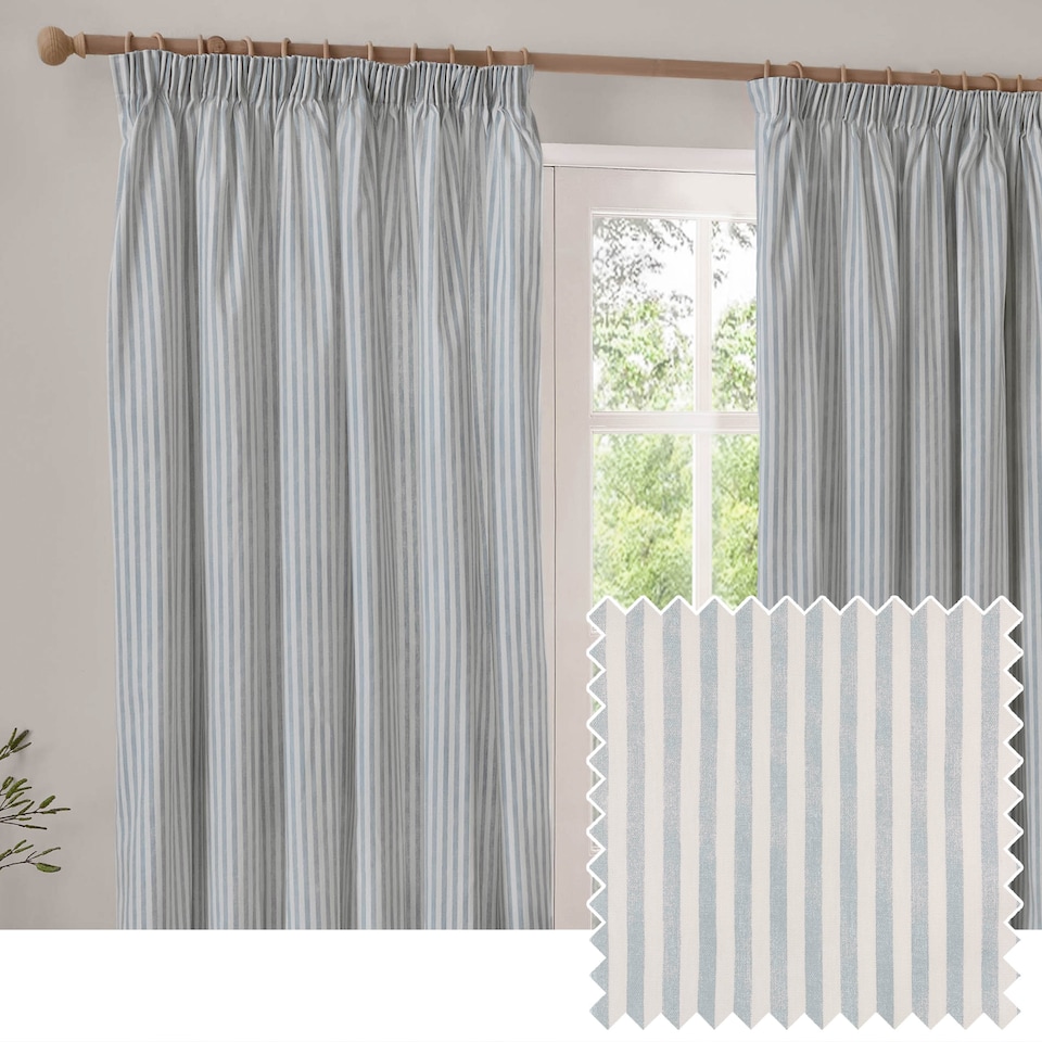 image 1 of Yard Hebden Cotton Pencil Pleat Curtain Pair, Mineral Blue, 168 x 137cm | Blue | Marine Blue | One Size