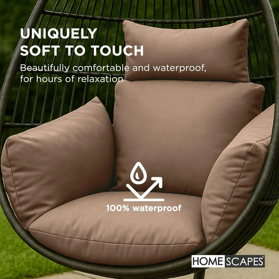 image 1 of Homescapes Luxury Waterproof Egg Chair Cushion With Headrest - Beige
