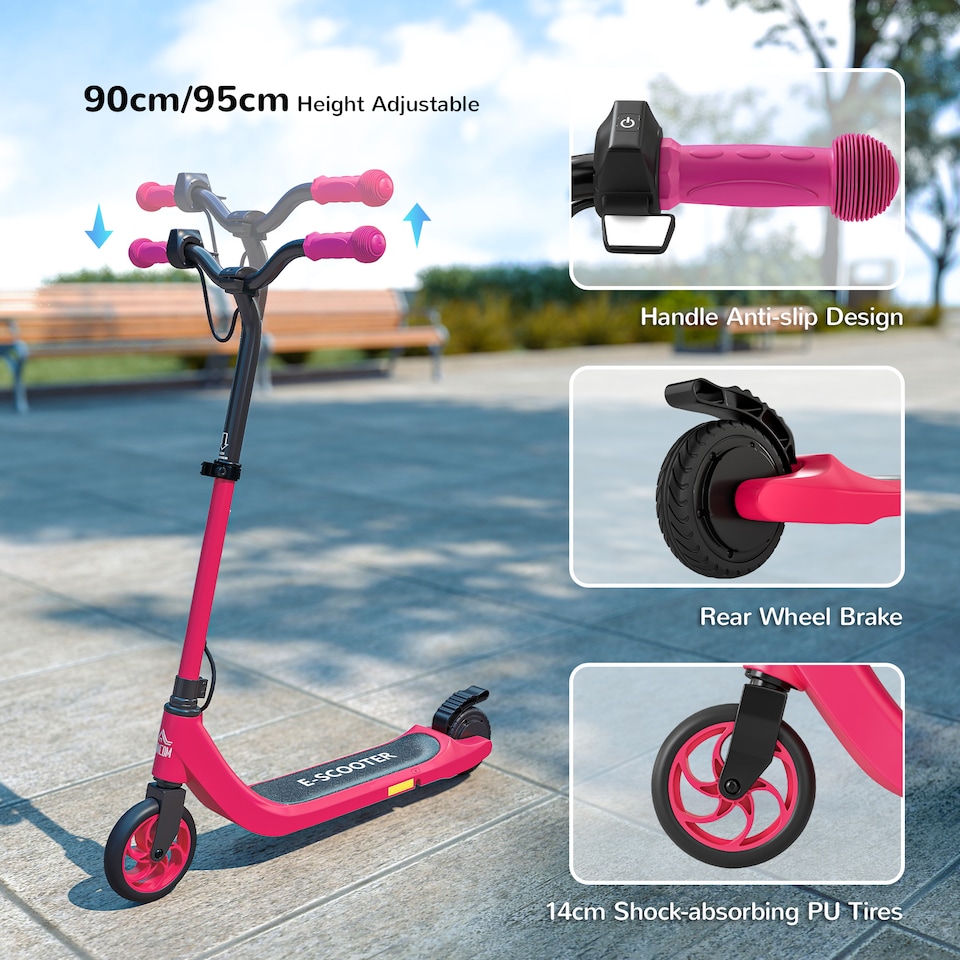 image 1 of HOMCOM Kids Electric Scooter, Electric Scooters for Kids Ages 6-10, 8 KM H 6 KM Lightweight E-Scooter, Adjustable Height, Rear Brake | Pink | Pink | 76cm x 53cm x 95cm