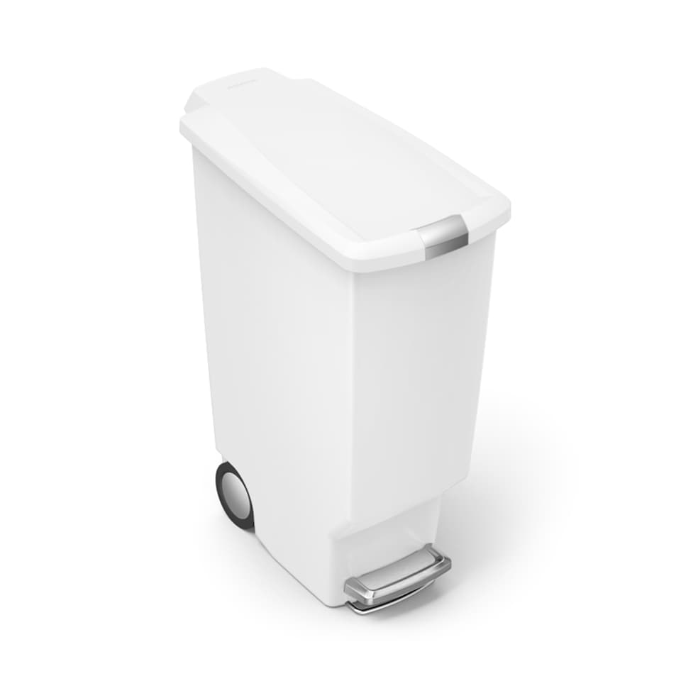 image 1 of Simplehuman 40L Slim Pedal Kitchen Bin with Lid Lock, White Plastic