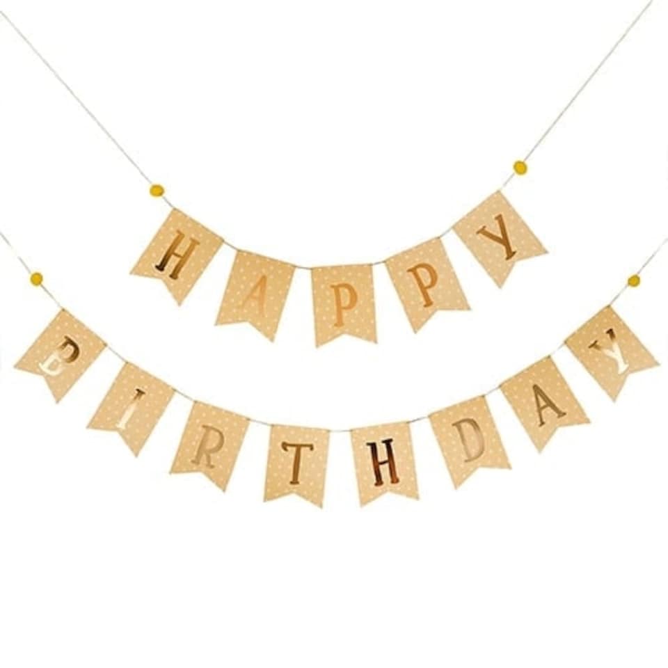 Gold Happy Birthday with Pom Poms Cardboard Letter Banner Kit