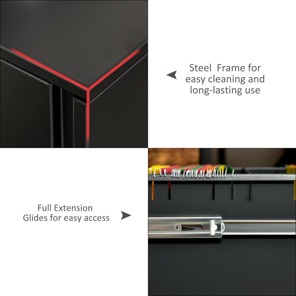 image 1 of Vinsetto Mobile Lockable File Cabinet w/ Adjustable Hanging File Folder Black