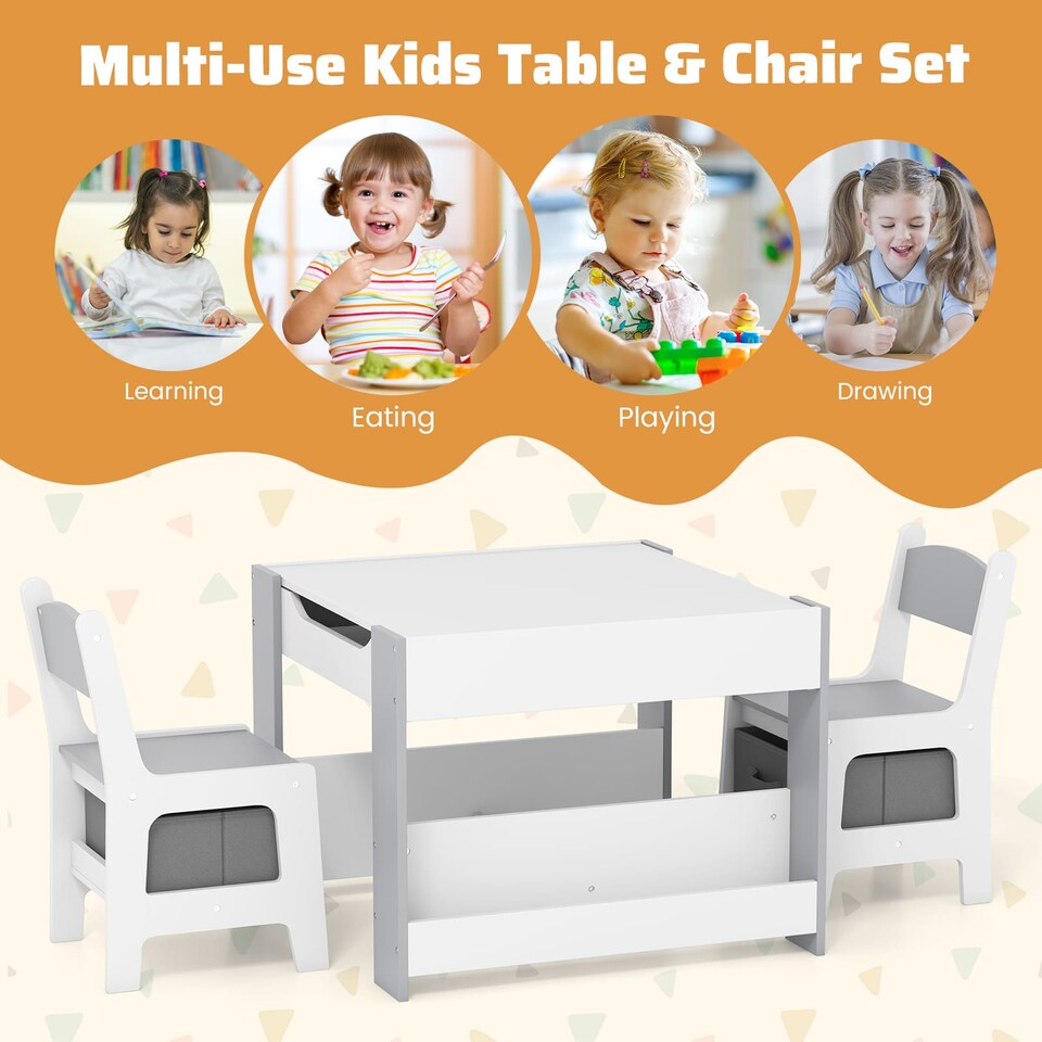 image 1 of COSTWAY 4-in-1 Kids Table and Chair Set Grey