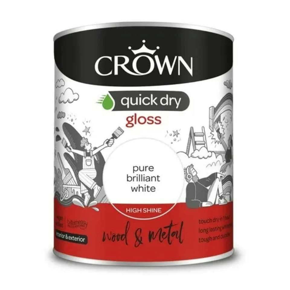 image 1 of Crown Quick Dry Gloss White Paint 750ml