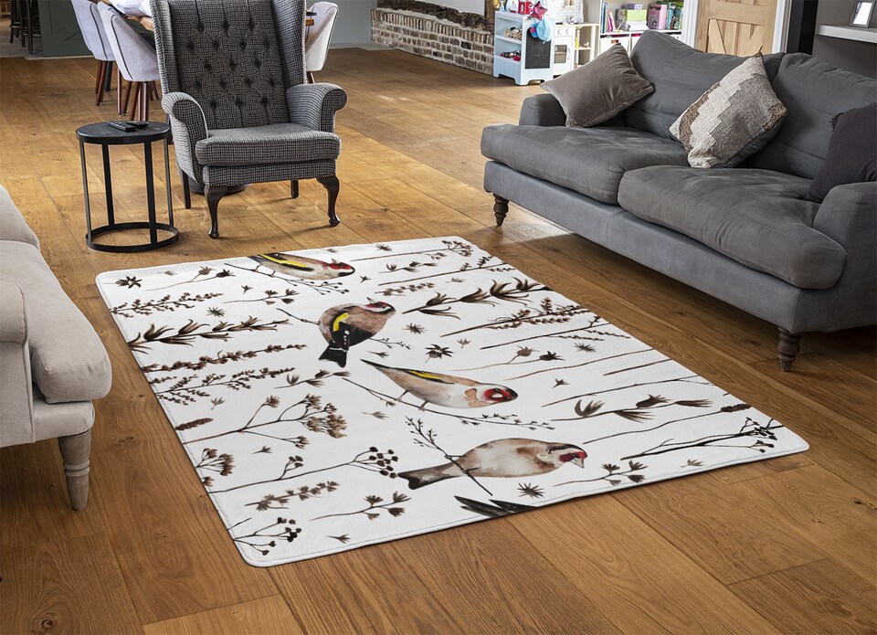 image 1 of Goldfinches And Autumn Dry Plants Rug | Multi